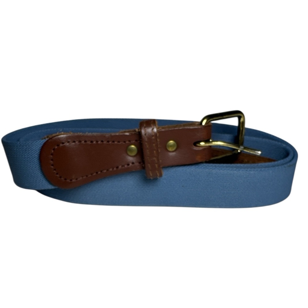 Mens Preppy Tin Fabric Blue Belt Genuine Leather ends. Size 36